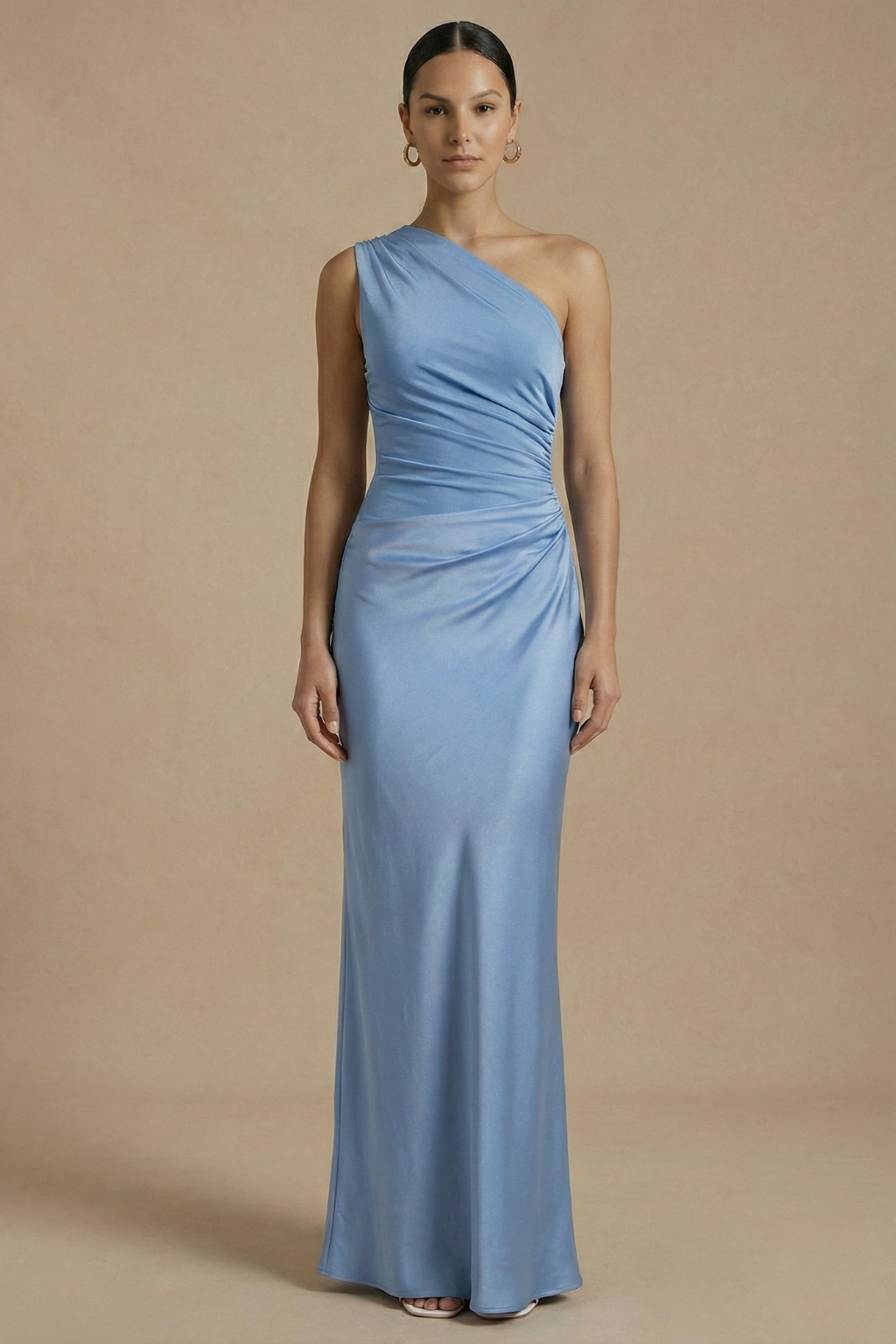 Women’s Elegant One Shoulder Pleated Maxi Dress with Sculpted Silhouette