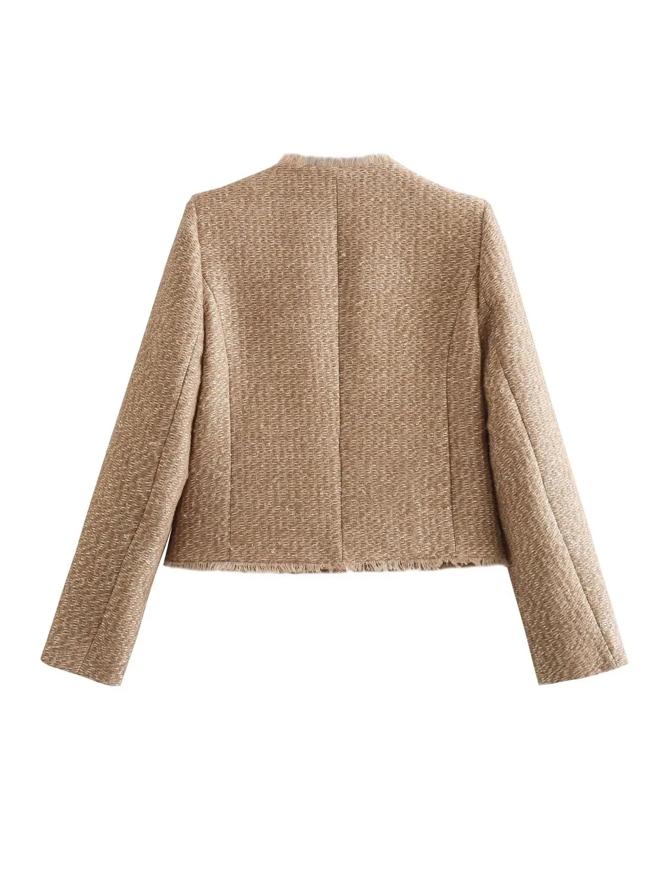 Women’s Tailored Textured Jacket – Cropped Button-Front Silhouette
