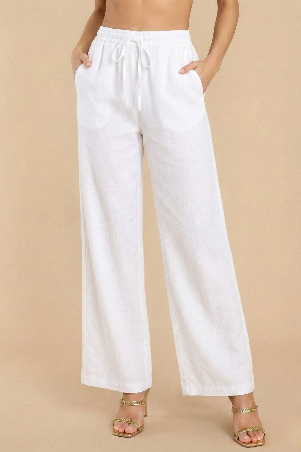 Women’s Casual Loose Fit Wide Leg Summer Trousers with Drawstring Waist