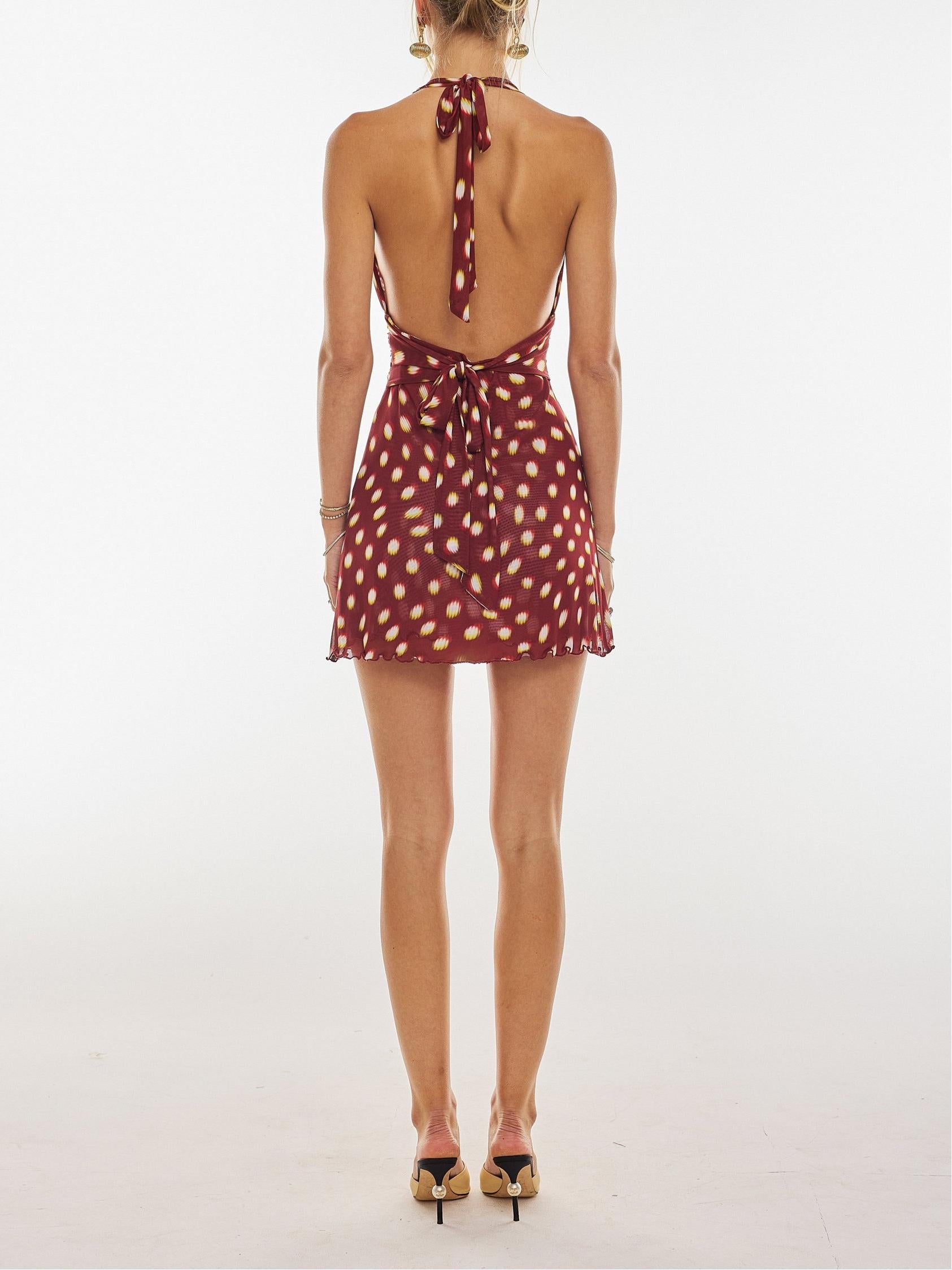 Women's Polka Dot Wrap Mini Dress - Deep V-Neck Open Back Tie