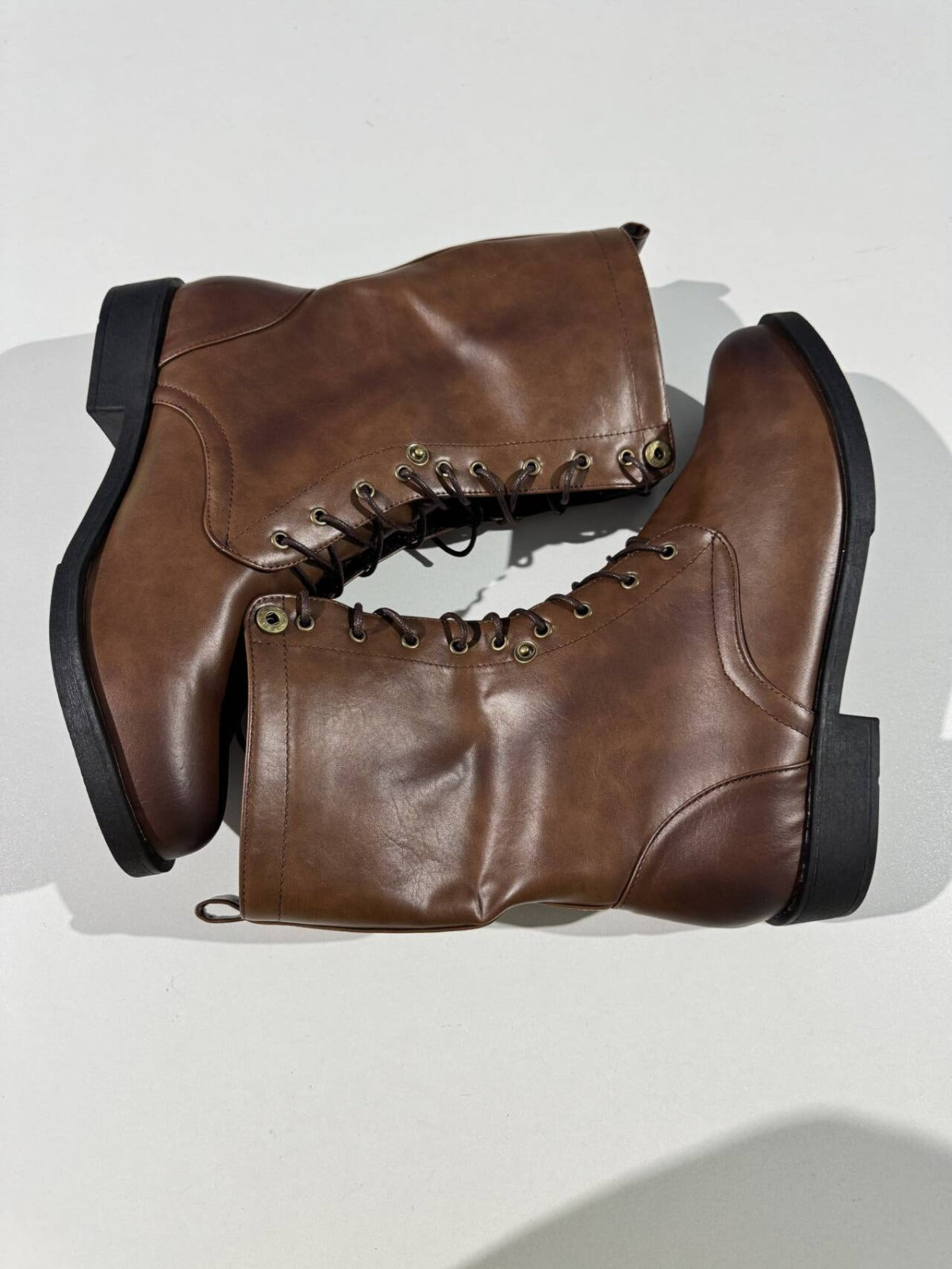 Women’s Lace Up Ankle Boots – Mid Height Design with Collapsible Cuff Detail