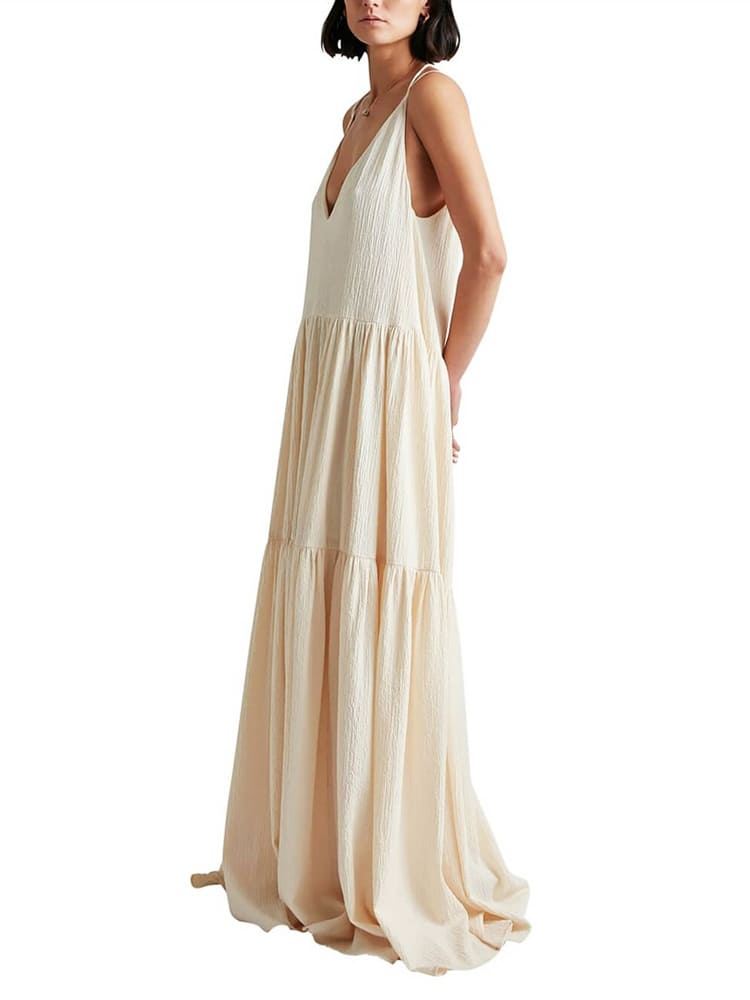 Women's Sleeveless V-Neck Tiered Maxi Dress - Adjustable Straps