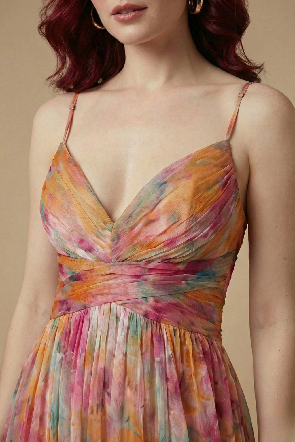 Women’s Elegant Floral Maxi Dress with V Neckline and Defined Waist