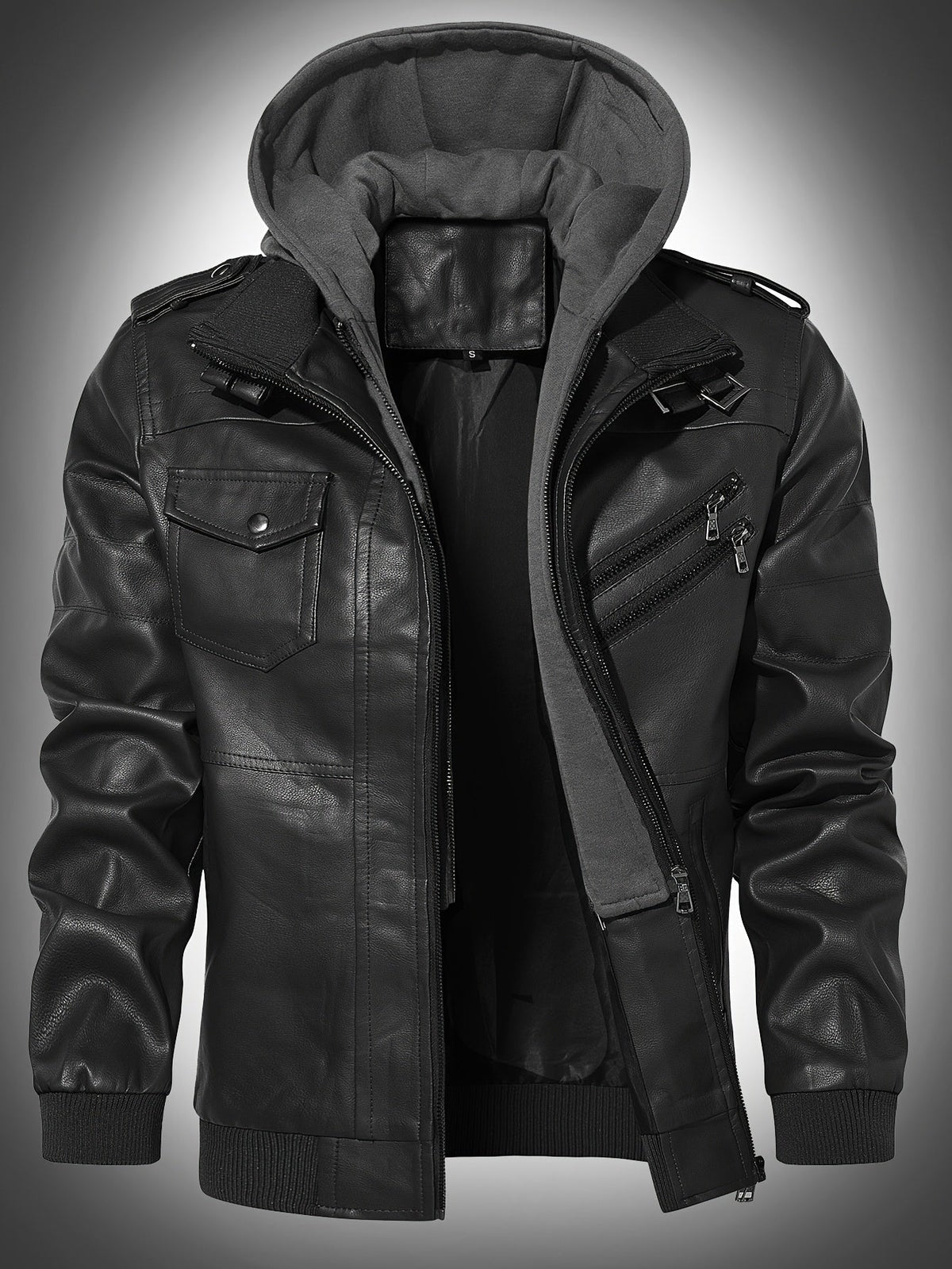 Biker Jacket with Snap-On Hood and Zippered Side Pockets