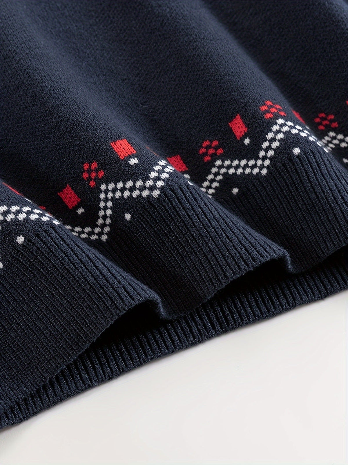 Round Neck Sweater with Snowflake Pattern and Ribbed Cuffs, Machine Washable
