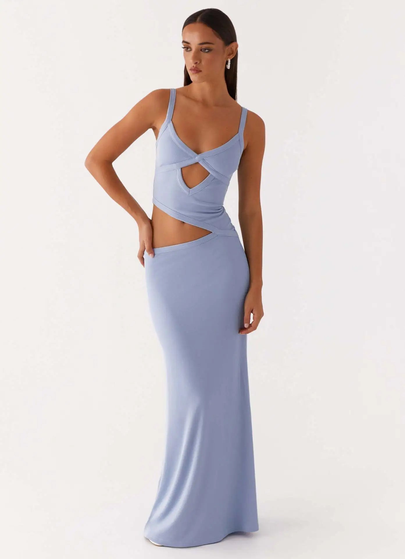 Women's Sleeveless Cutout Maxi Dress - V-Neck Tank Style