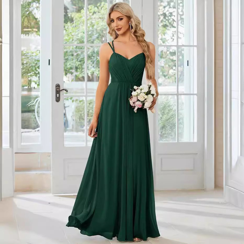 Women's V-Neck Ruched Bodice A-Line Floor Length Maxi Dress