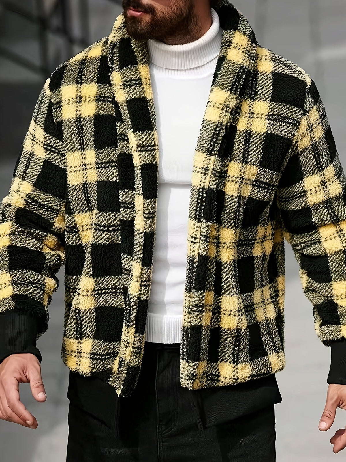 Checked Jacket with Button Front Closure and Relaxed Fit