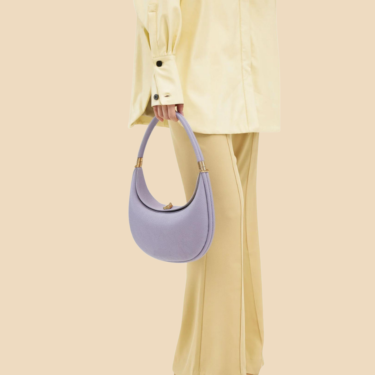 Women’s Crescent Shoulder Bag with Curved Silhouette and Top Handle