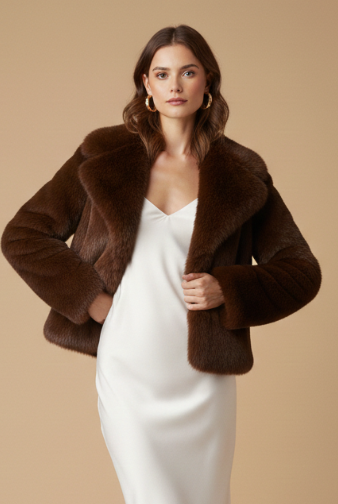 Women’s Short Pile Jacket - Faux Fur - Cropped Length - Long Sleeve - Open Front Design