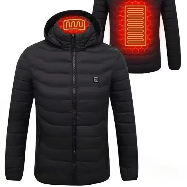 Men Heated Puffer Jacket with Power Bank Connection and Adjustable Heat Zones