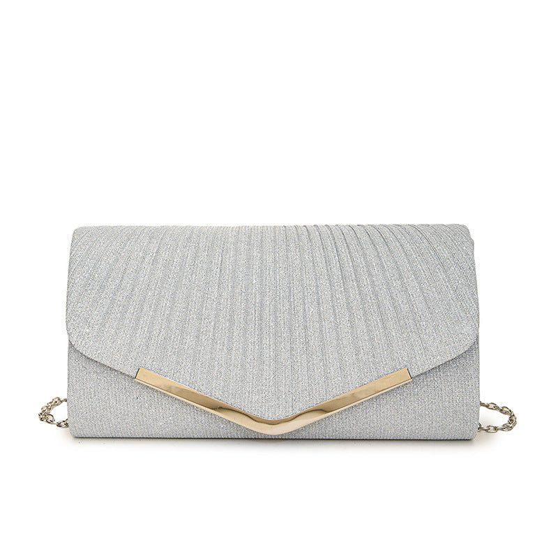 Women's Glitter Pleated Clutch Bag Envelope with Gold Chain Strap