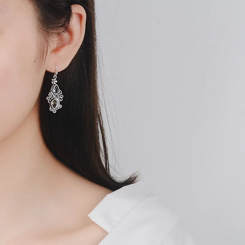 Women's Crystal Multi-Stone Drop Earrings - Filigree Design - Hook Closure