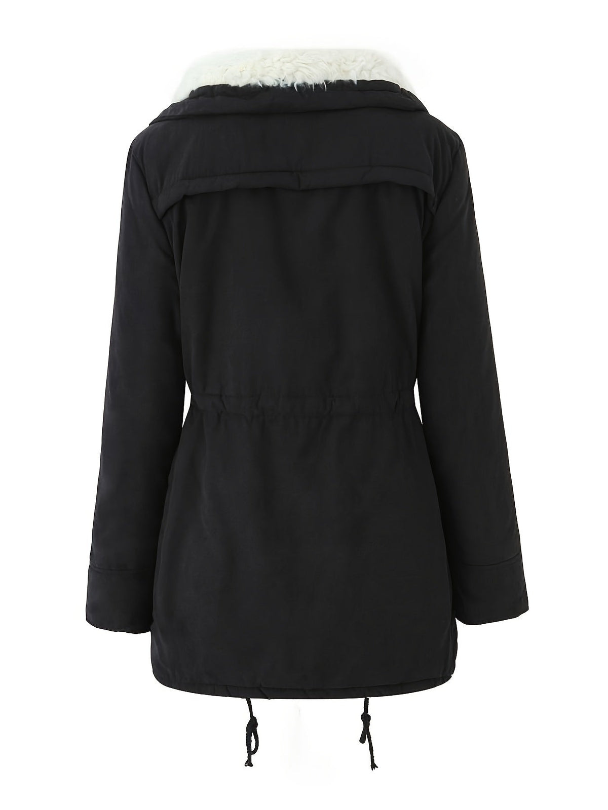 Women's Mid Length Parka with Snap Button Closure and Plush Lining, Adjustable Drawstring