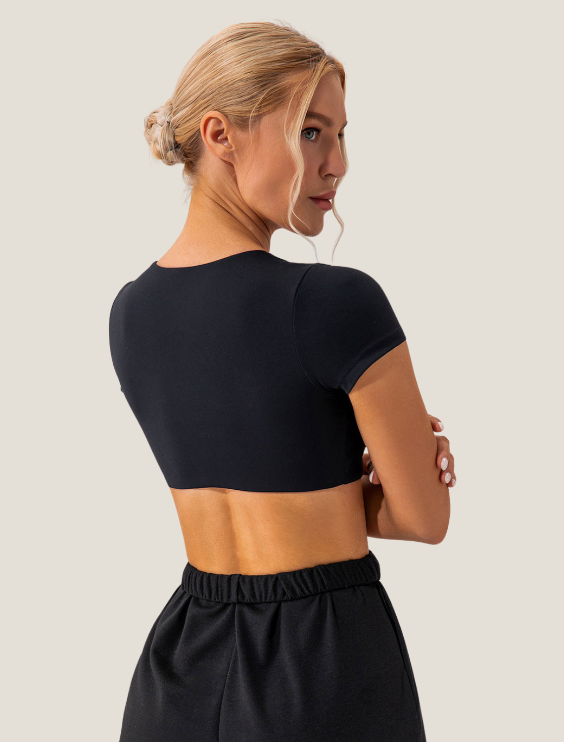 Women’s Short Sleeve Crop Top - Square Neck Fitted Active Top for Training and Everyday Wear