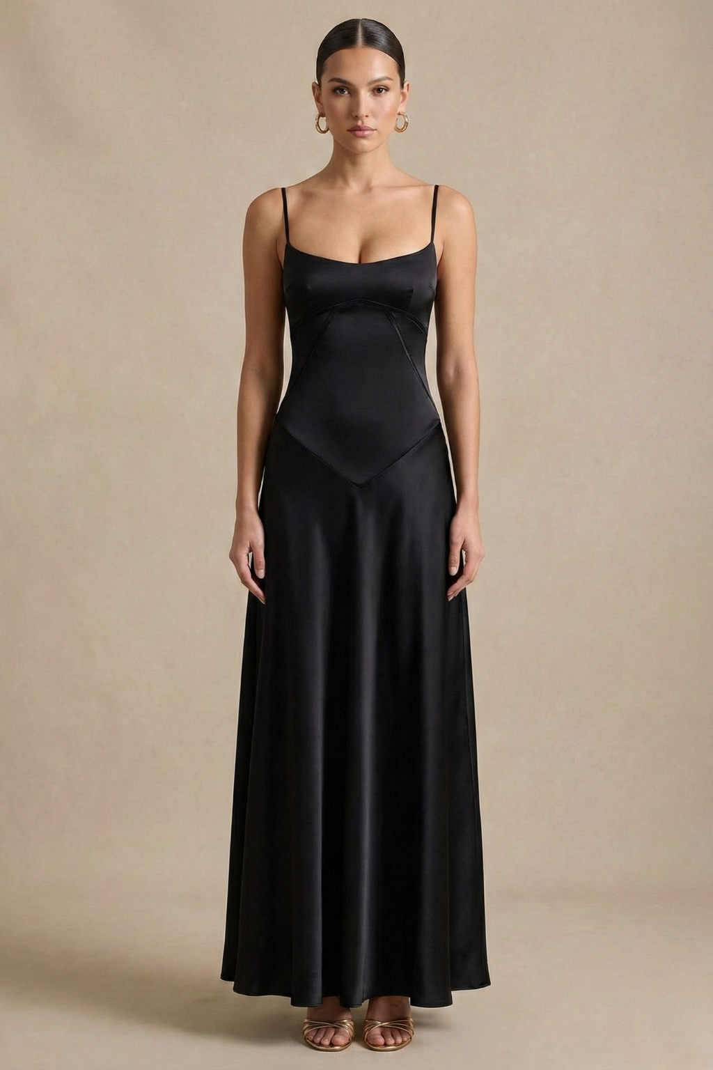 Elegant Spaghetti Strap Maxi Dress with Sculpted Bodice