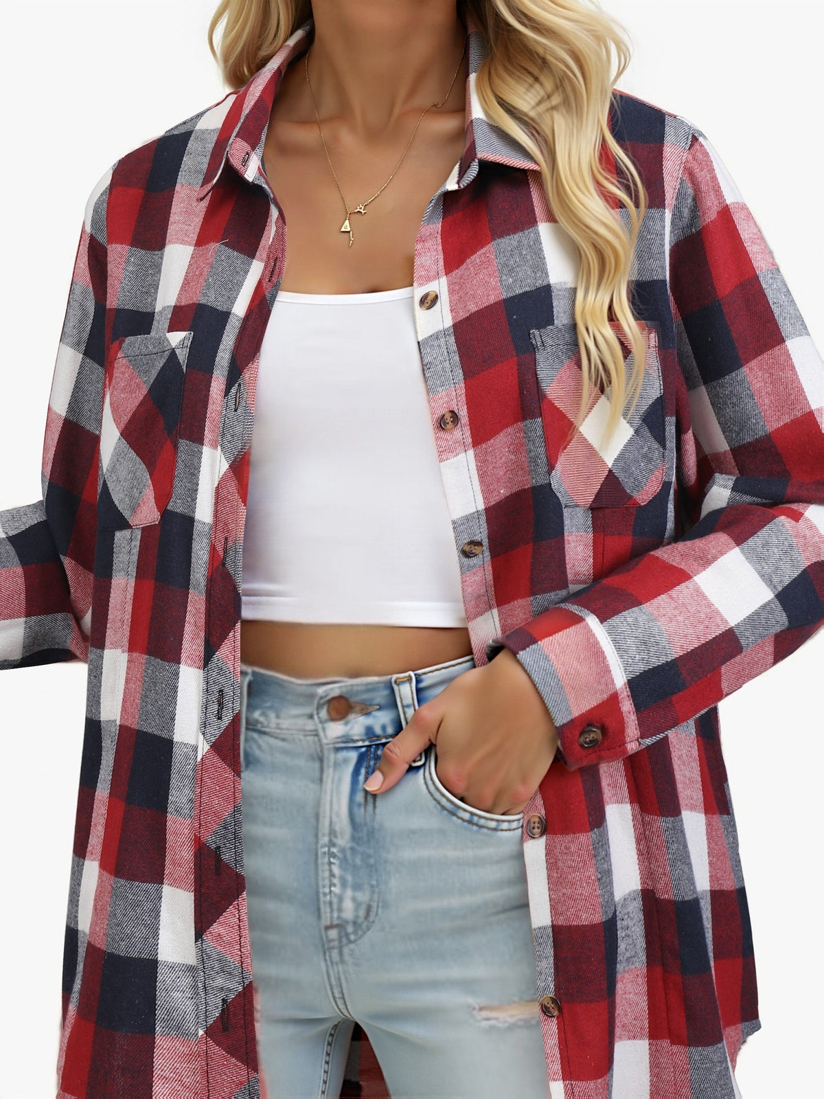 Button Up Buffalo Check Shirt with Chest Pockets and Relaxed Fit
