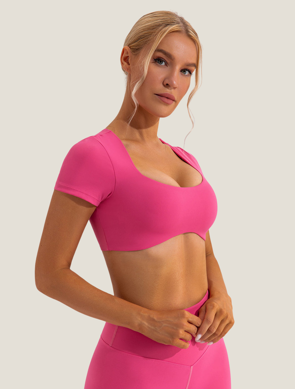 Women’s Short Sleeve Crop Top - Square Neck Fitted Active Top for Training and Everyday Wear