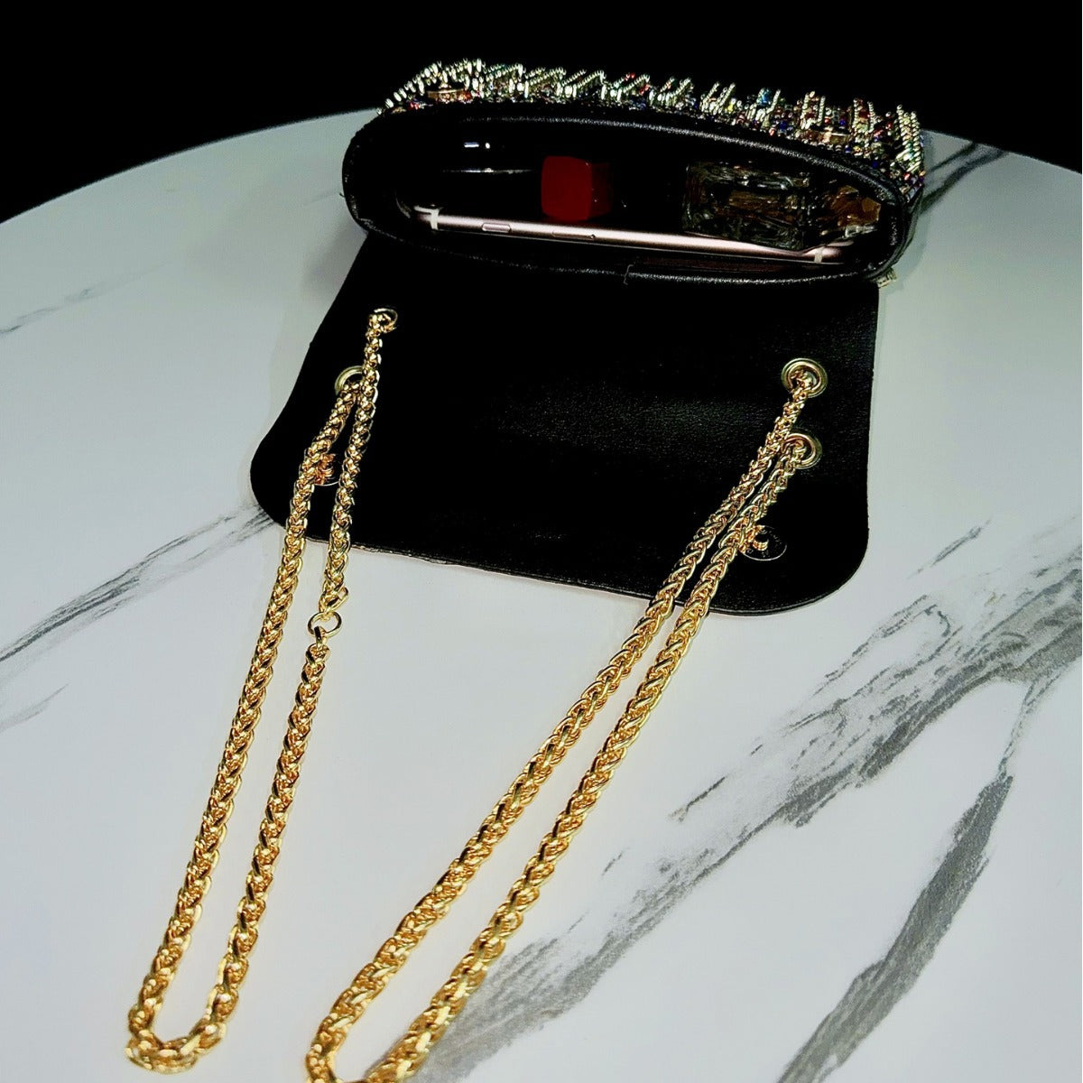 Women's Full-Coverage Rhinestone Clutch Bag with Chain Strap