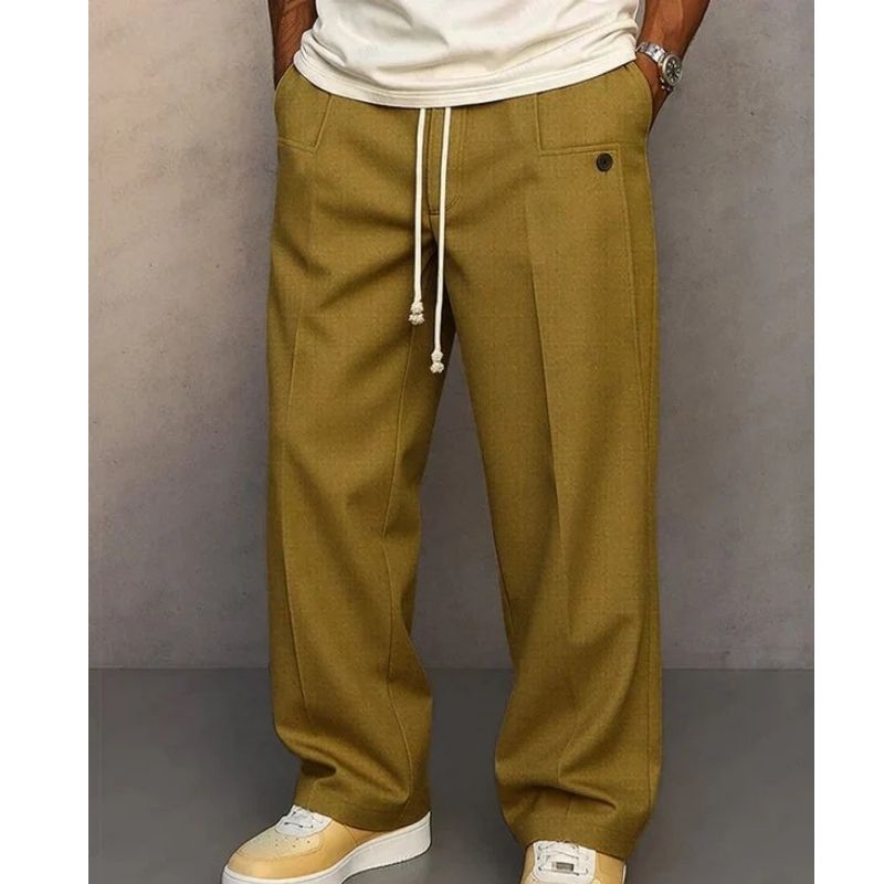 Cotton Blend Wide Leg Pants with Drawstring Waist and Deep Pockets