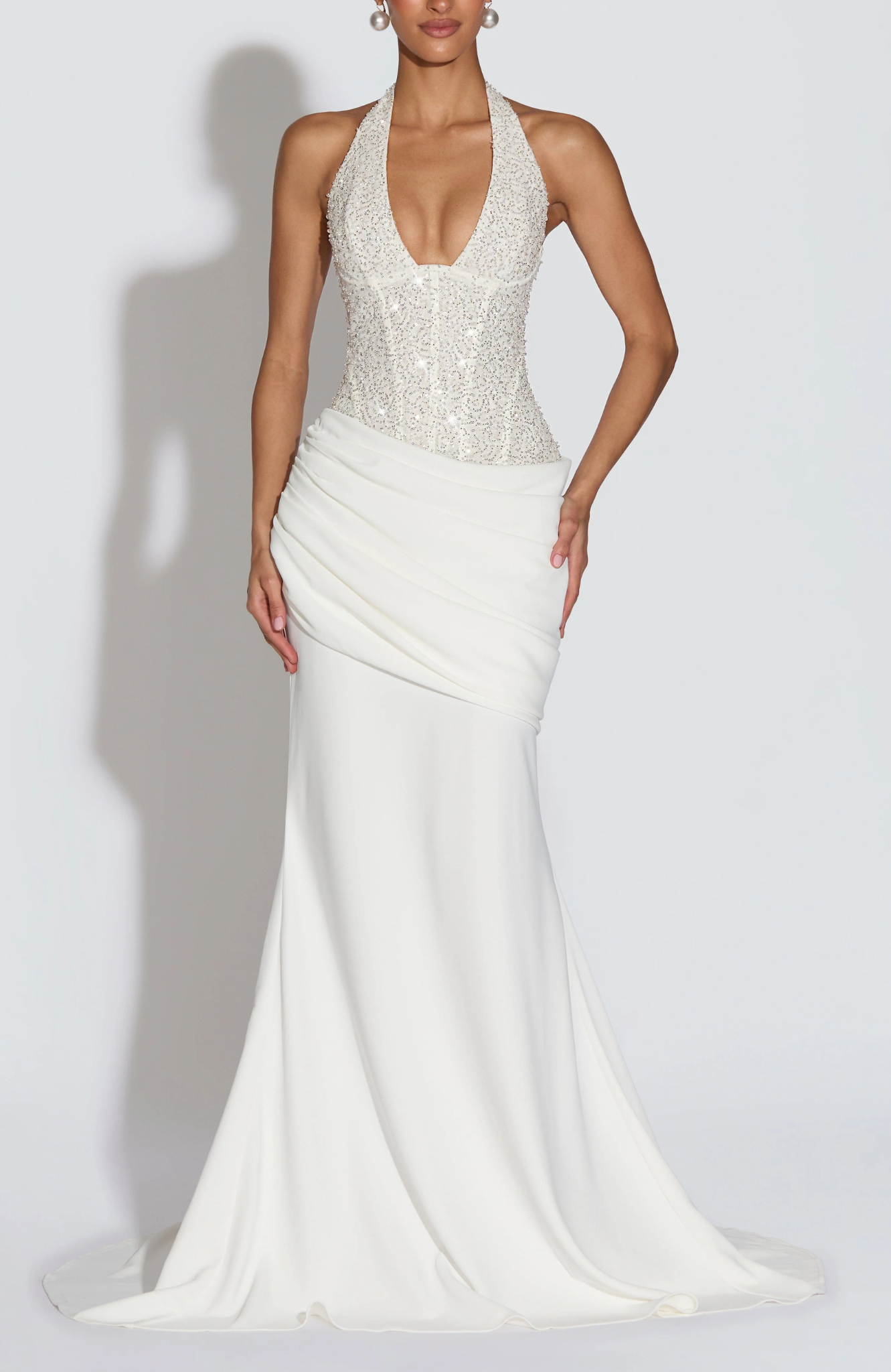 Women’s Maxi Dress with Sequin Bodice and Draped Skirt – Evening Formal Style