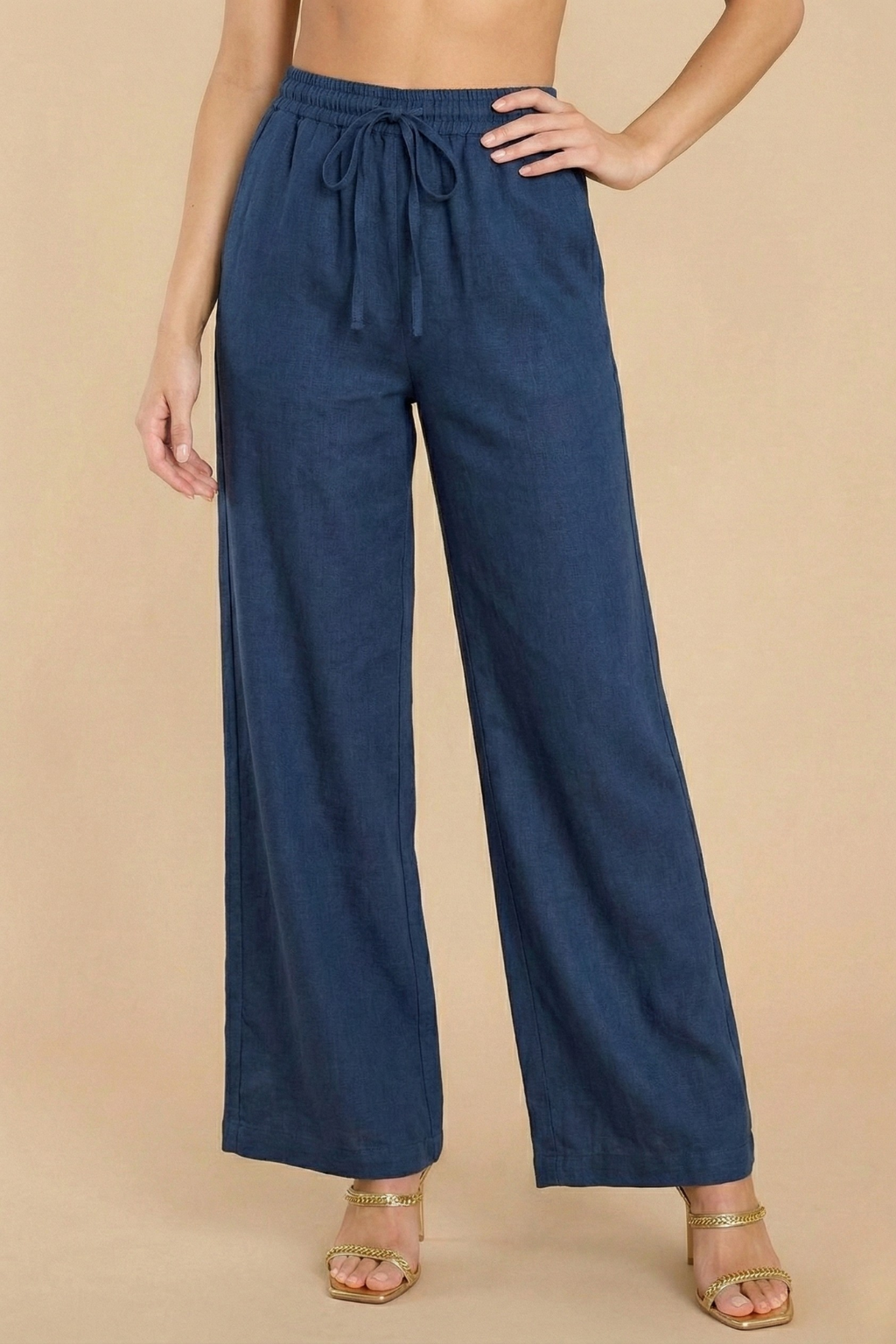 Women’s Casual Loose Fit Wide Leg Summer Trousers with Drawstring Waist