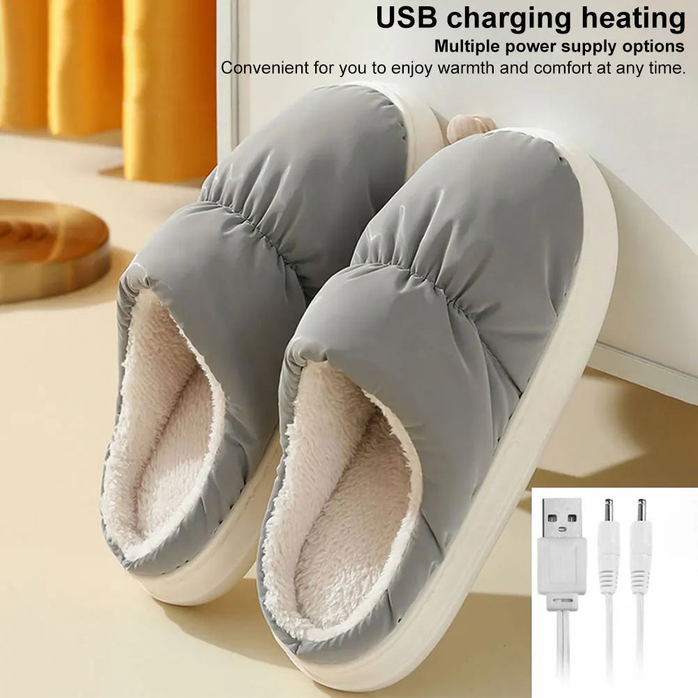 USB Heated Slippers with Plush Interior and Stretchy Fit