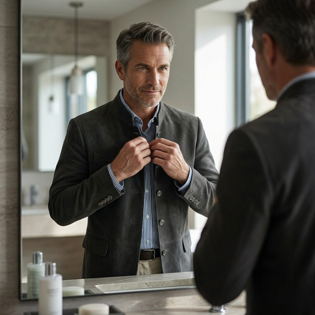 Men's Button-Front Coat with Textured Weave and Deep Pockets, Tailored Fit