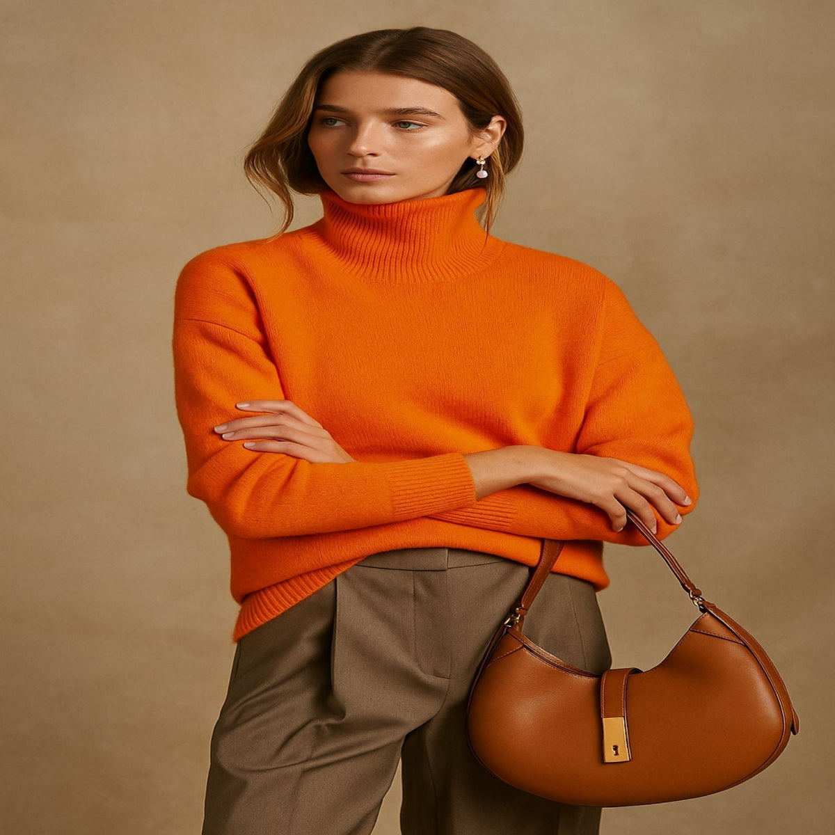 Women's Turtleneck Sweater with Relaxed Fit and Dropped Shoulders