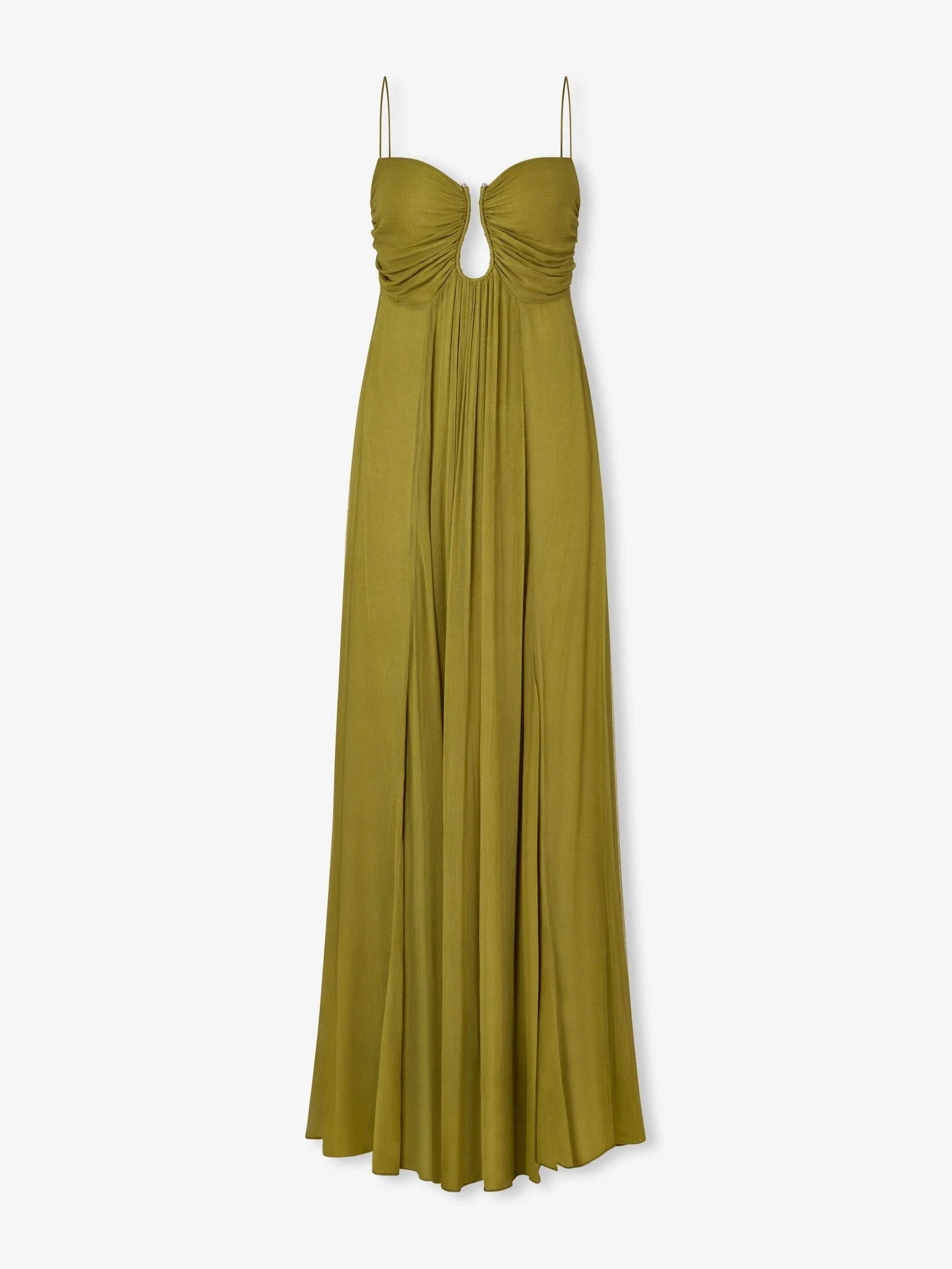 Women's Sleeveless Ruched Bust Keyhole Maxi Dress - Adjustable Straps