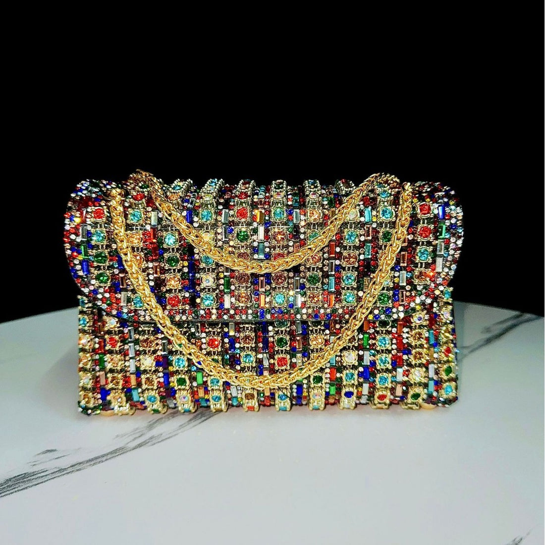 Women's Full-Coverage Rhinestone Clutch Bag with Chain Strap