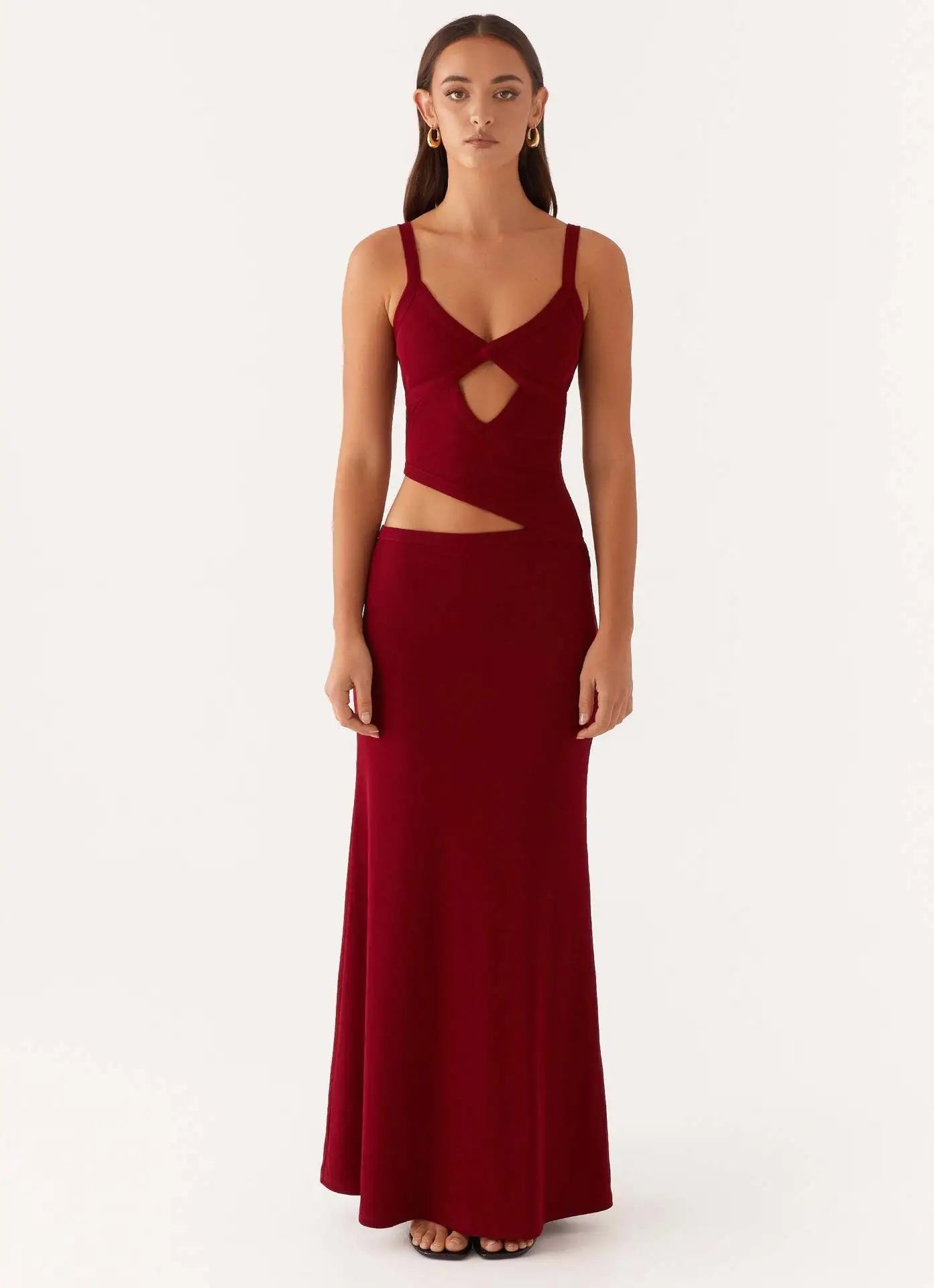 Women's Sleeveless Cutout Maxi Dress - V-Neck Tank Style