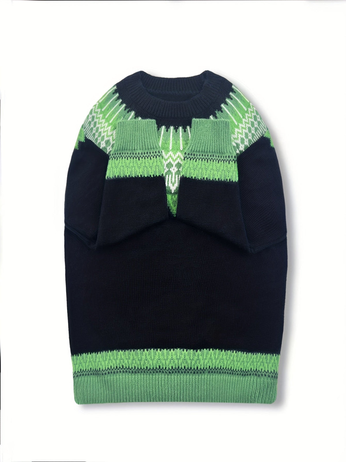 Chunky Knit Sweater with Jacquard Weave Pattern and Round Neck, Hip Length