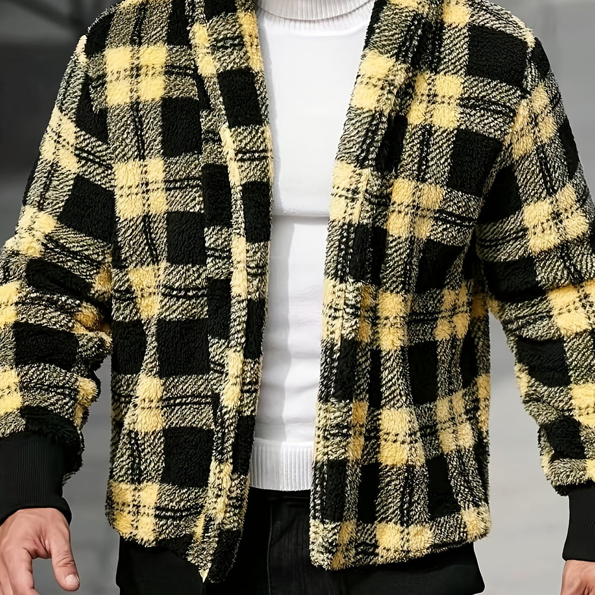 Checked Jacket with Button Front Closure and Relaxed Fit