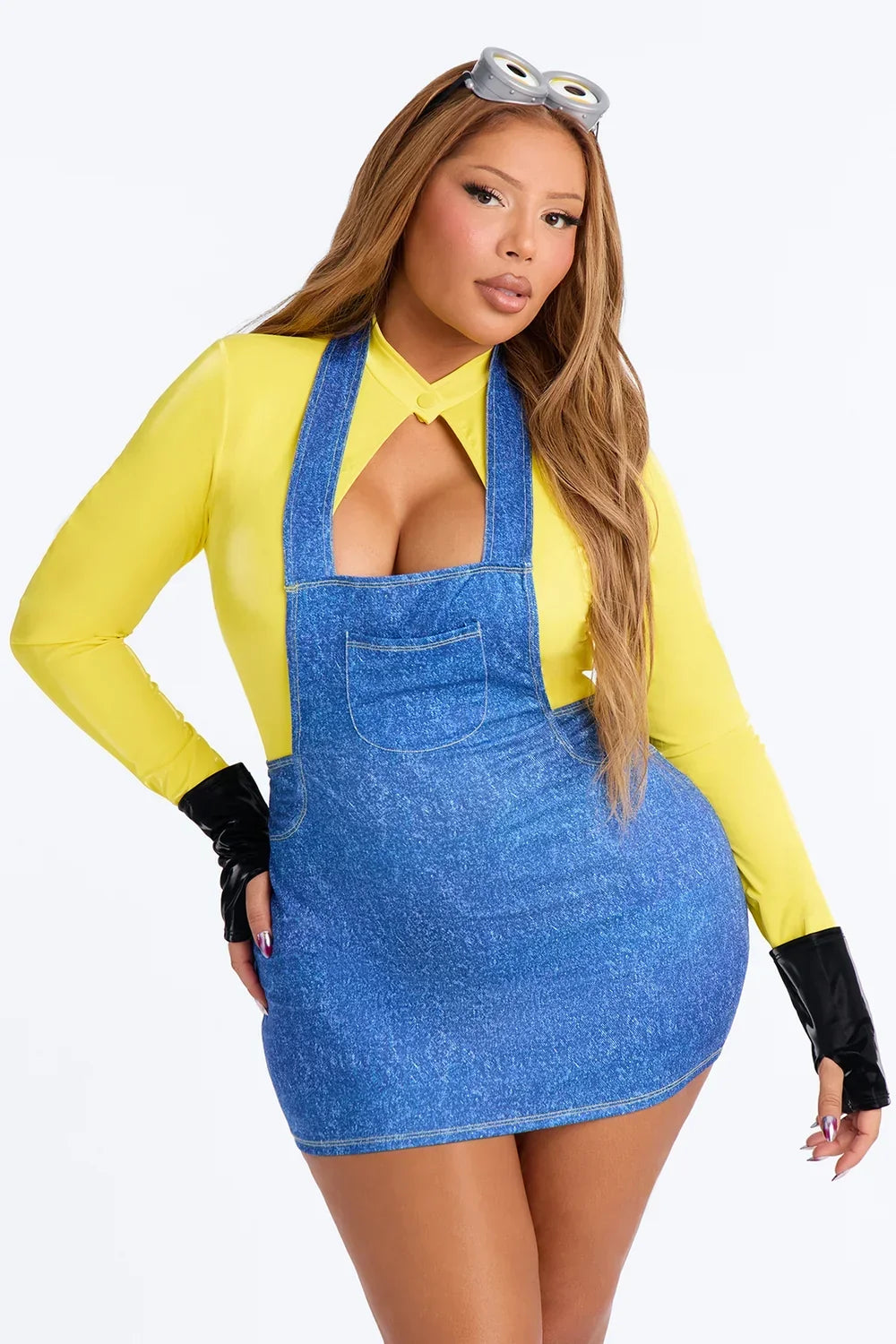 Yellow Cartoon Costume Set with Bodysuit and Goggles, Four Piece Outfit