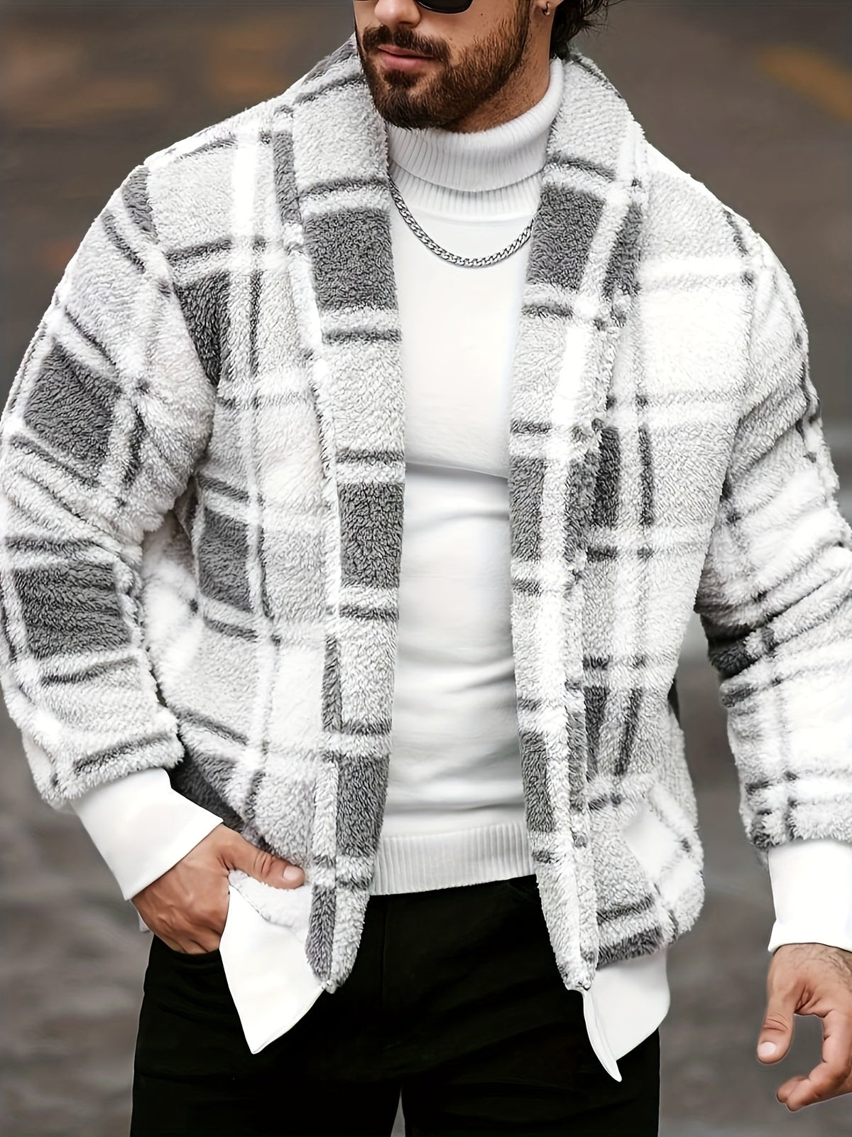Checked Jacket with Button Front Closure and Relaxed Fit
