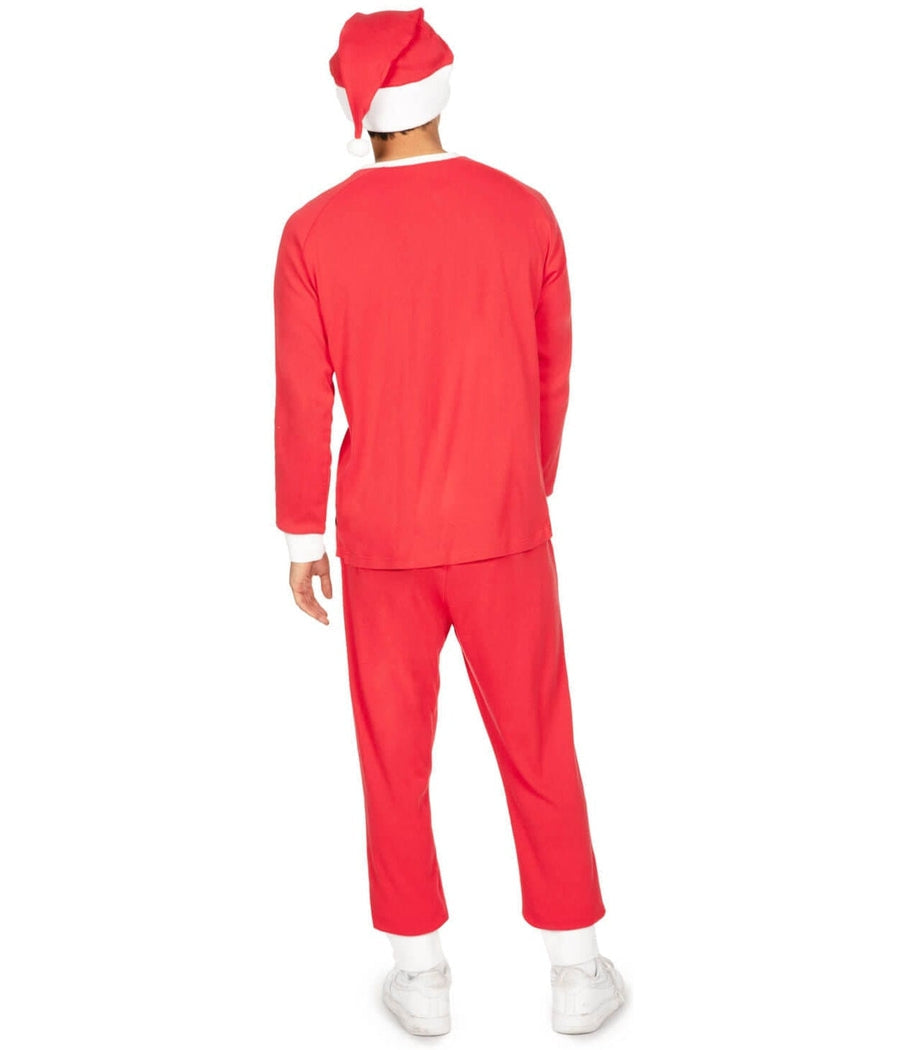 Person wearing a red Santa Claus costume on a white background