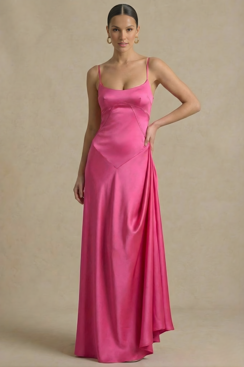 Elegant Spaghetti Strap Maxi Dress with Sculpted Bodice