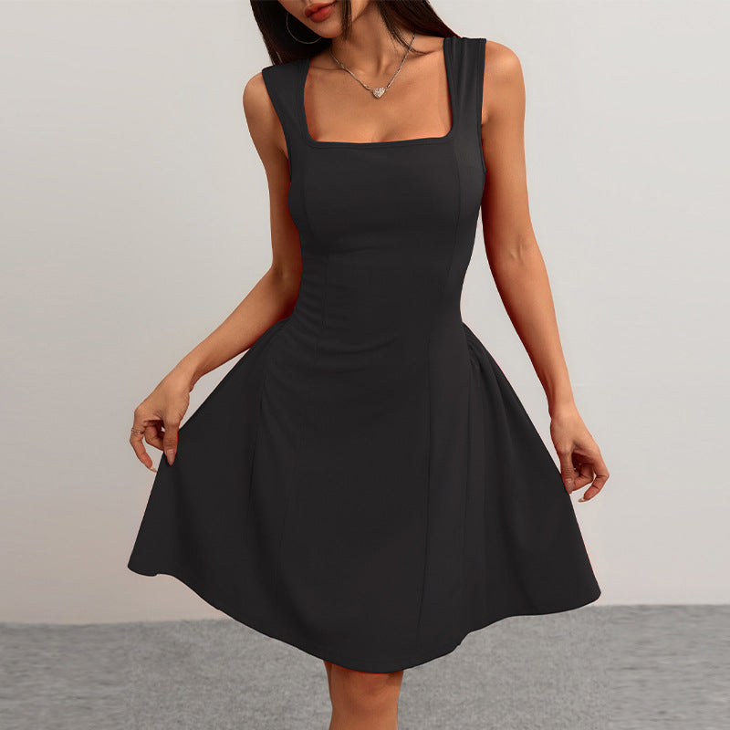 Women's Square Neck Sleeveless Fit and Flare Mini Dress - Structured Bodice