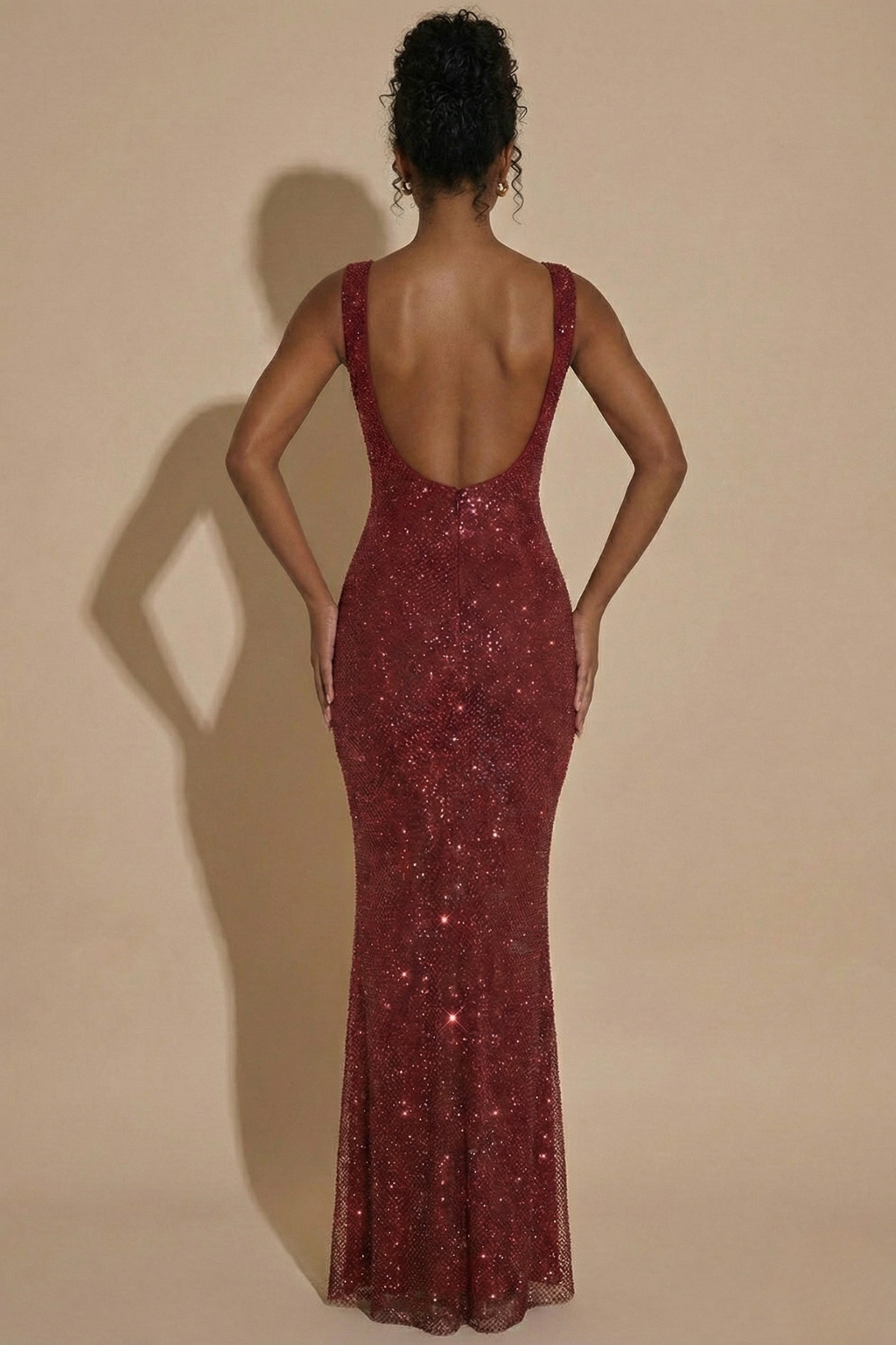 Embellished Square Neck Maxi Evening Gown with Sculpted Silhouette