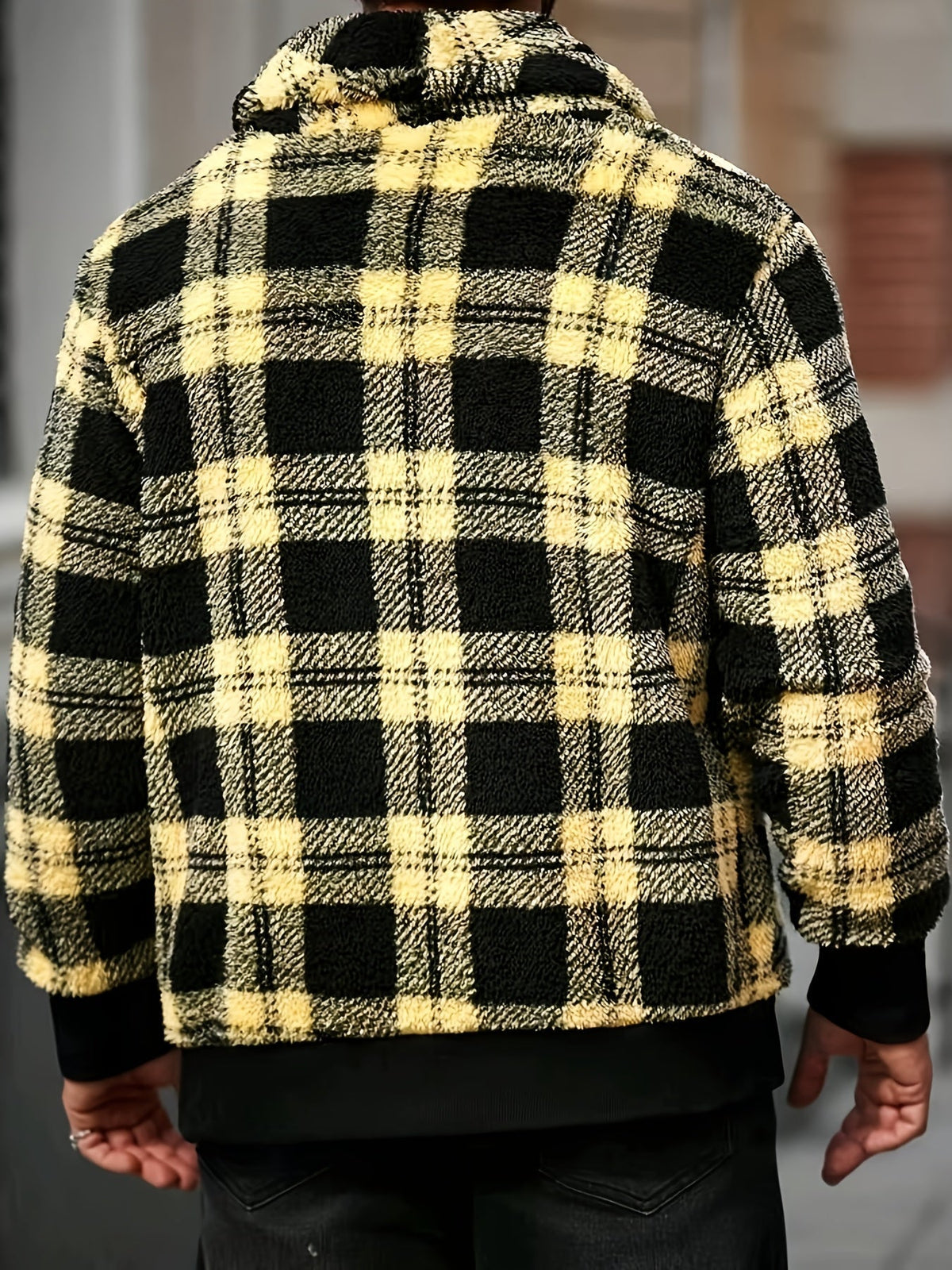 Checked Jacket with Button Front Closure and Relaxed Fit