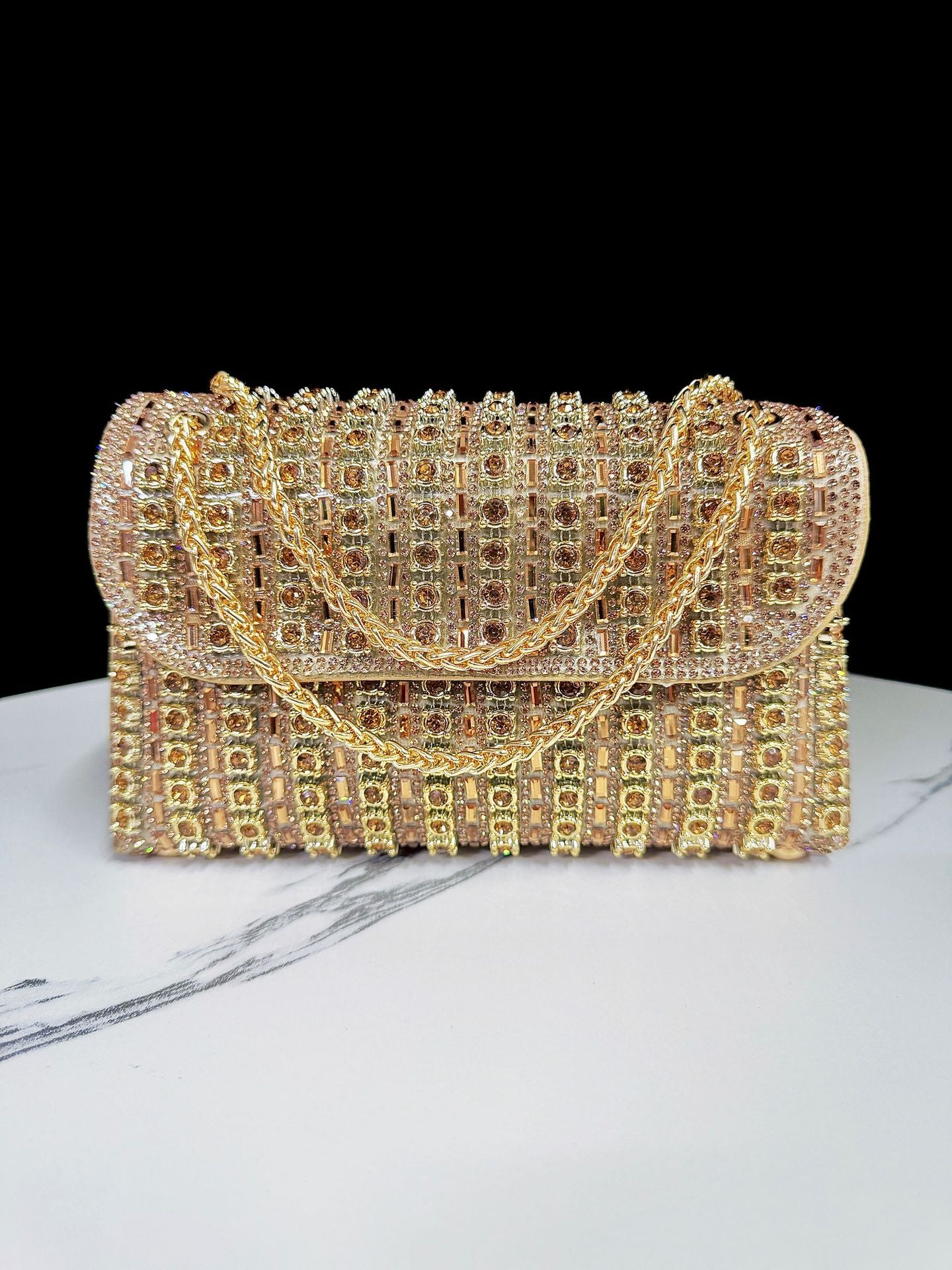 Women's Full-Coverage Rhinestone Clutch Bag with Chain Strap