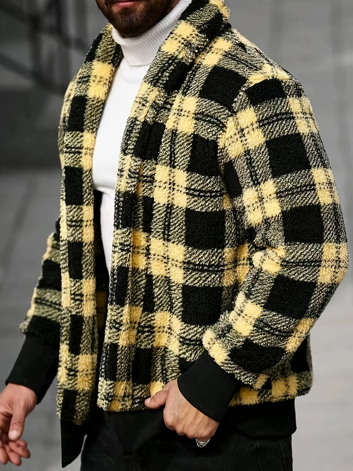 Checked Jacket with Button Front Closure and Relaxed Fit