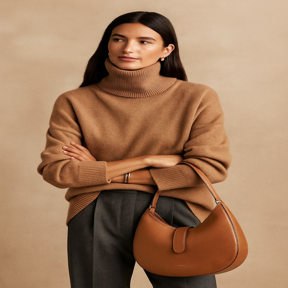 Women's Turtleneck Sweater with Relaxed Fit and Dropped Shoulders