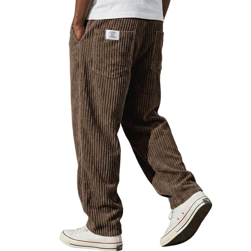 Corduroy Pants with Elastic Waistband and Four Pockets, Wide Leg Straight Fit