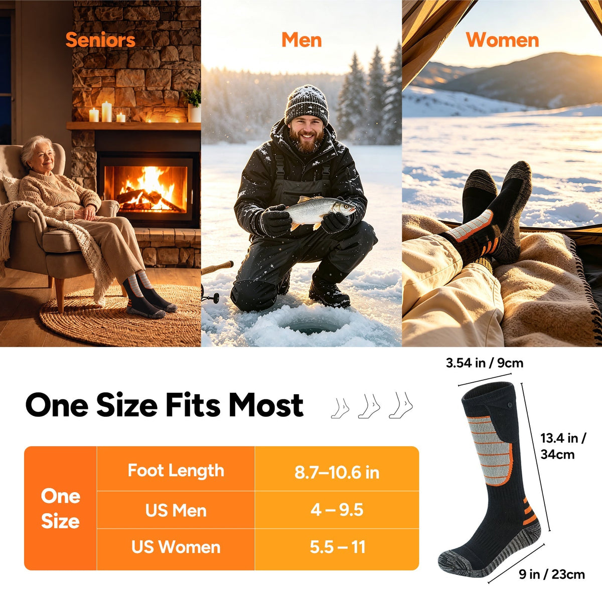 Rechargeable Heated Socks with Four Temperature Settings and 7-Hour Battery Life