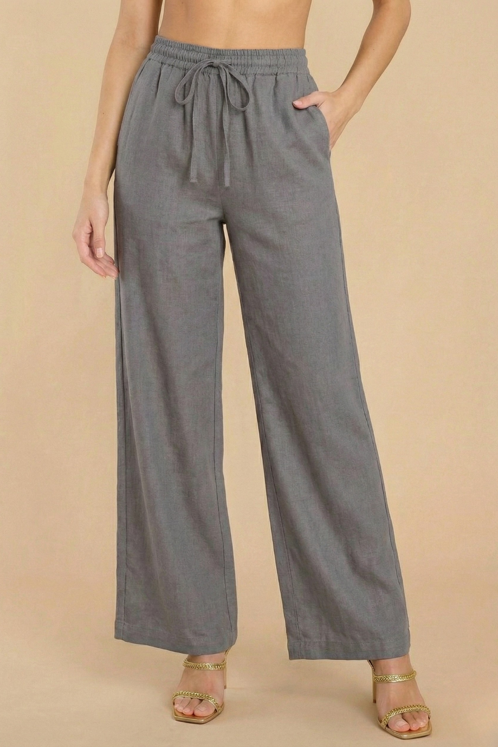 Women’s Casual Loose Fit Wide Leg Summer Trousers with Drawstring Waist