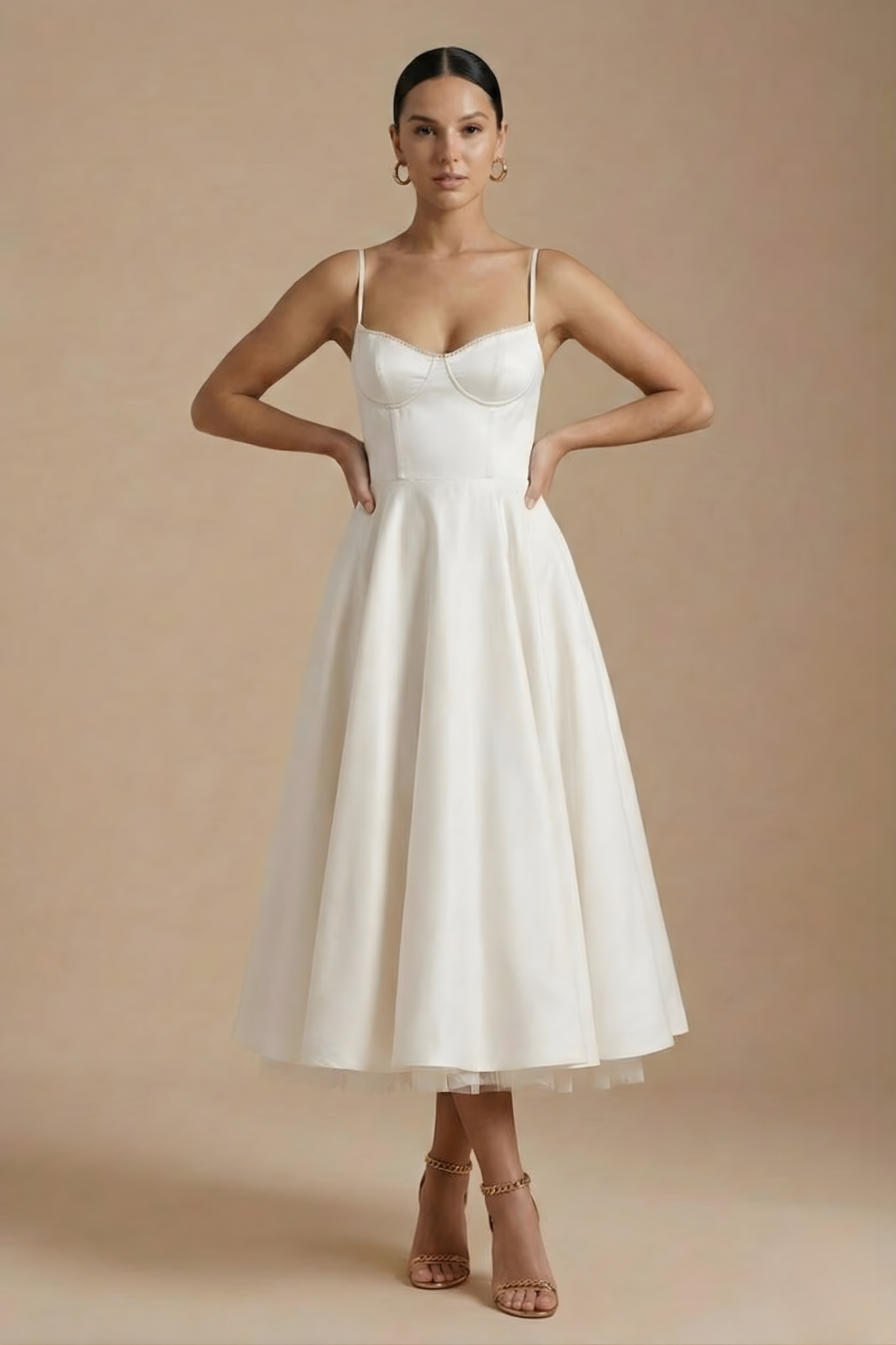 Women’s Elegant Corset Style Sleeveless Midi Dress with Flared Skirt