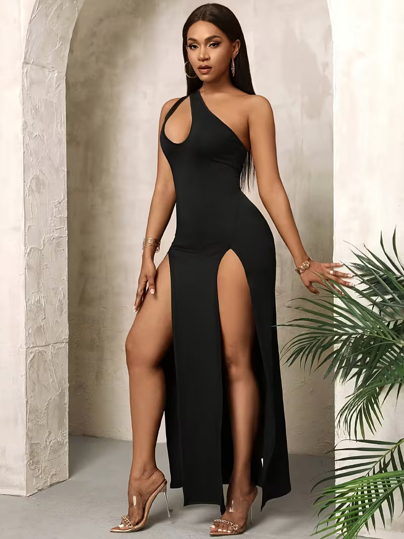 Women's One Shoulder Sleeveless Bodycon Maxi Dress - Asymmetrical