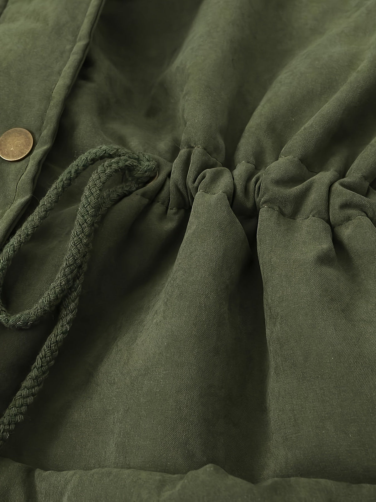 Women's Mid Length Parka with Snap Button Closure and Plush Lining, Adjustable Drawstring